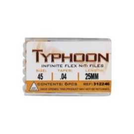 Typhoon Infinite Rotary File 25 mm Size 45 Nickel Titanium White 0.04 6/Pk