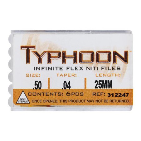 Typhoon Infinite Rotary File 25 mm Size 50 Nickel Titanium Yellow 0.04 6/Pk