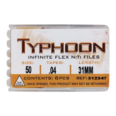 Typhoon Infinite Rotary File 31 mm Size 50 Nickel Titanium Yellow 0.04 6/Pk