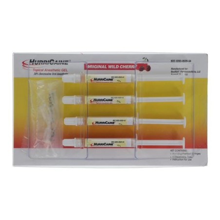 HurriCaine Topical Anesthetic Gel Syringe Cherry Complete Unit 4/Pk