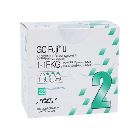 GC Fuji II Glass Ionomer Powder / Liquid 22 Yellow Brown 1:1 Package Ea