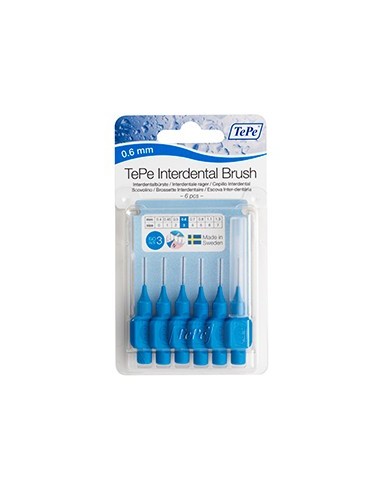 فرشاة تي بي للتنظيف بين الأسنان - أزرق   0.6 مم  عبوة من 6 قطع 