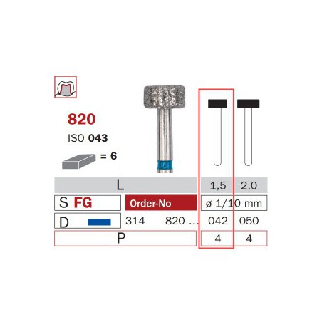 Diamond Bur, FG 042, Medium, Wheel ISO No.043