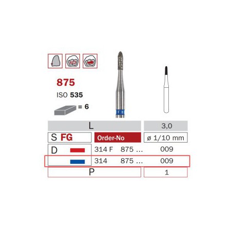 Diamond Bur, FG 009, Medium, Torpedo ISO No.535