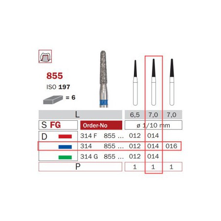 Diamond Bur, FG 014, Medium, Cone Round End ISO No.197