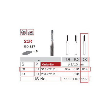 Carbide Bur, FG 012, Torpedo ISO No.137