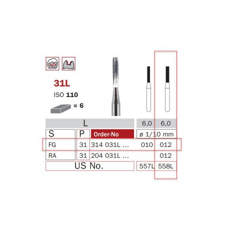 Carbide Bur, FG 012, Long Cylinder ISO No.109