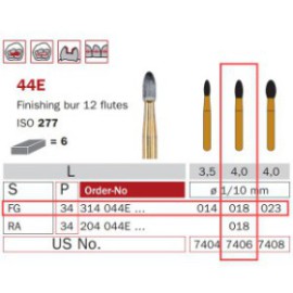 Finishing Carbide Bur, FG 018, Egg, 12 Flutes ISO No.277