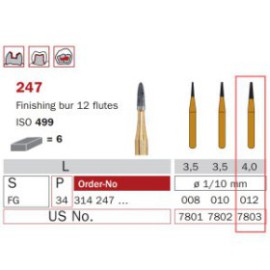 Finishing Carbide Bur, FG-012, Truncated Cone, 12 Flutes, ISO No.499