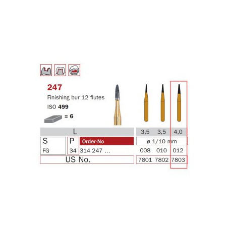 Finishing Carbide Bur, FG-012, Truncated Cone, 12 Flutes, ISO No.499