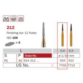 Finishing Carbide Bur, FG 010, Truncated Cone, 12 Flutes, ISO No.168