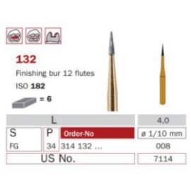 Finishing Carbide Bur, FG-008, Small Cone, 12 Flutes ISO No.182