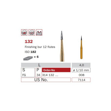 Finishing Carbide Bur, FG-008, Small Cone, 12 Flutes ISO No.182