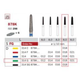 Diamond Bur, FG 018, Coarse, Torpedo ISO No.298