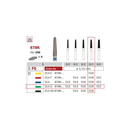 Diamond Bur, FG 018, Coarse, Torpedo ISO No.298