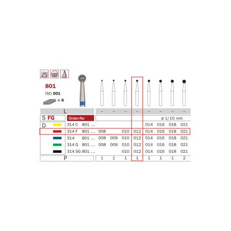 Diamond Bur, FG-012, Fine, Round ISO No.001