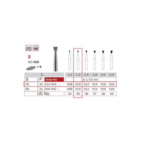 Carbide Bur, FG 010, Inverted Cone ISO No.010