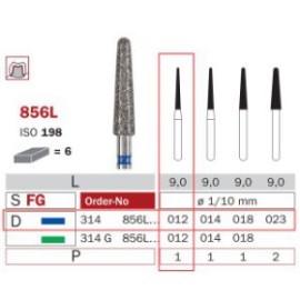 Diamond Bur, FG 012, Medium, Long Cone Round End ISO No.198