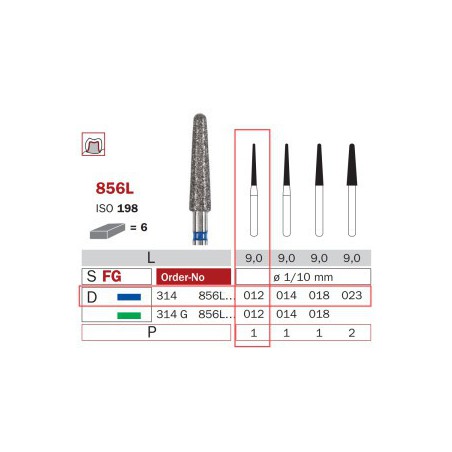 Diamond Bur, FG 012, Medium, Long Cone Round End ISO No.198