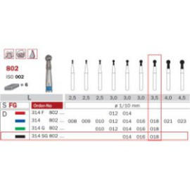 Diamond Bur, FG 018, X-Coarse, Round ISO No.002