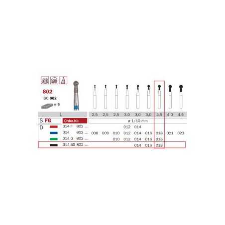 Diamond Bur, FG 018, X-Coarse, Round ISO No.002