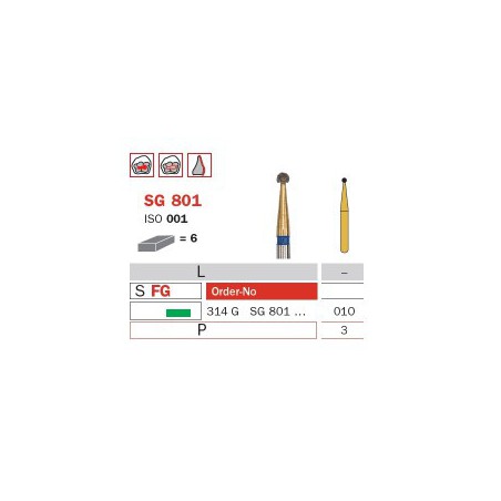 Diamond Bur, FG 010, Coarse, Round (Goldies) ISO No.001