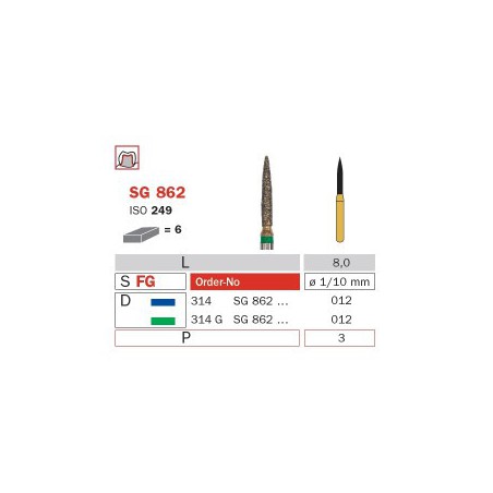 Diamond Bur, FG 012, Coarse, Flame (Goldies) ISO No.249