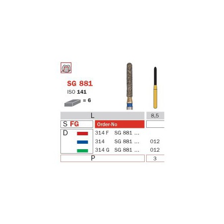 Diamond Bur, FG 012, Coarse, Cylinder (Goldies) ISO No.201