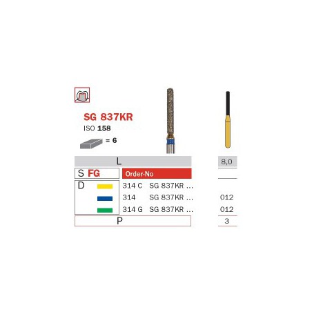 Diamond Bur, FG 012, Coarse, Cylinder Round Shoulder (Goldies) ISO No.158