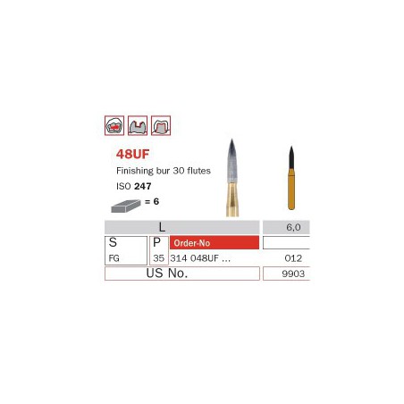 Finishing Carbide Bur, FG 012, Torpedo , 12 Flutes ISO No.247