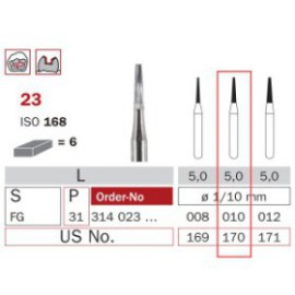 Carbide Bur, FG 010, Truncated Cone ISO No.168