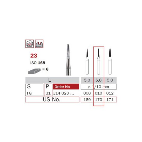 Carbide Bur, FG 010, Truncated Cone ISO No.168