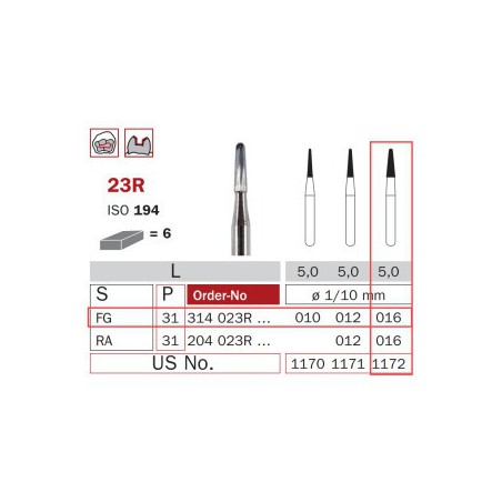 Carbide Bur, FG 016, Cone Round End ISO No.194