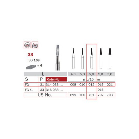 Carbide Bur, FG 012, Truncated Cone ISO No.168 (Fissure)