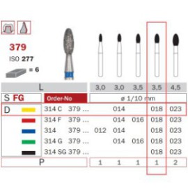 Diamond Bur, FG 018, X-Fine, Oval ISO No.277