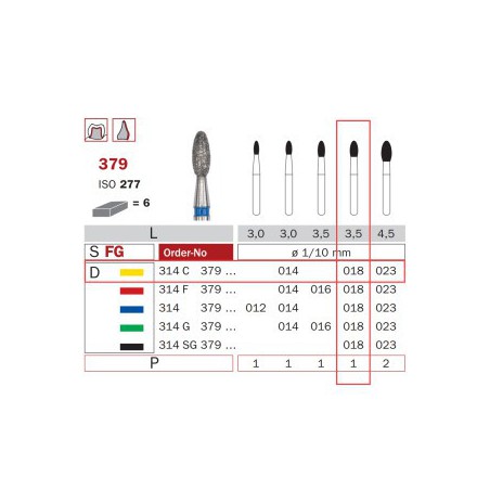 Diamond Bur, FG 018, X-Fine, Oval ISO No.277