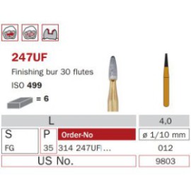 Finishing Carbide Bur, FG-012, Truncated Cone, 30 Flutes