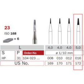 Carbide Bur, HP 016, Truncated Cone ISO No.168