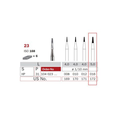 Carbide Bur, HP 016, Truncated Cone ISO No.168