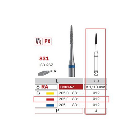 Diamond Bur, Long RA 012, Fine, Small Cone ISO No.267