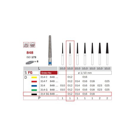 Diamond Bur, FG 012, X-Coarse, Truncated Cone ISO No.173