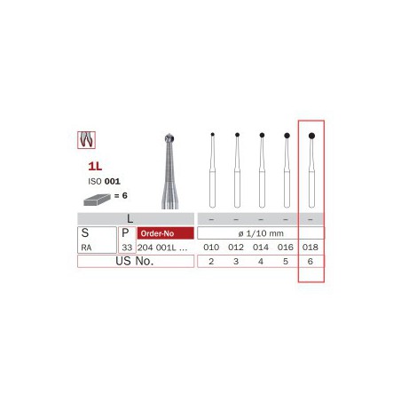 Carbide Bur, RA 018, Long Round ISO No.001