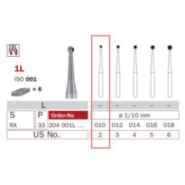 Carbide Bur, RA 010, Round ISO No.001