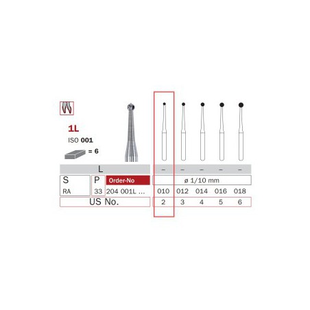 Carbide Bur, RA 010, Round ISO No.001