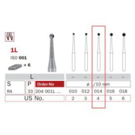 Carbide Bur, RA 014, Long Round ISO No.001