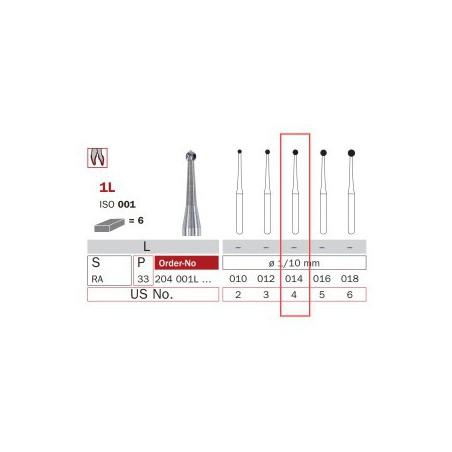 Carbide Bur, RA 014, Long Round ISO No.001