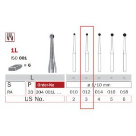 Carbide Bur, RA 012, Long Round ISO No.001