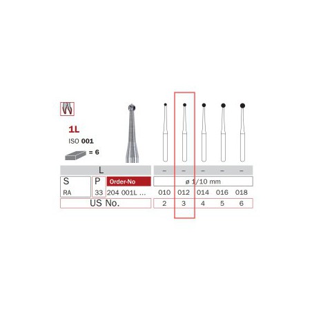 Carbide Bur, RA 012, Long Round ISO No.001