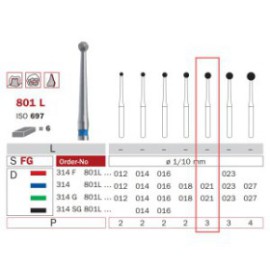 Diamond Bur, FG 021, Medium, Long Neck Round ISO No.697