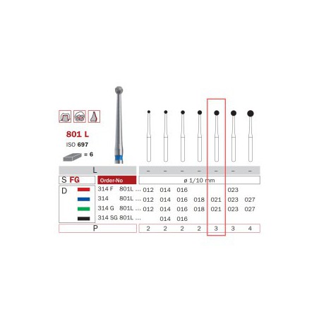 Diamond Bur, FG 021, Medium, Long Neck Round ISO No.697